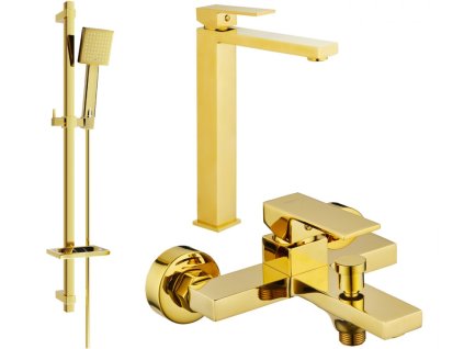 MEXEN/S - Uno DQ45 Set umyvadlové a vanové baterie s příslušenstvím, zlato 71413DQ45-50