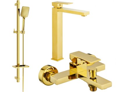 MEXEN/S - Uno DQ62 Set umyvadlové a vanové baterie s příslušenstvím, zlato 71413DQ62-50