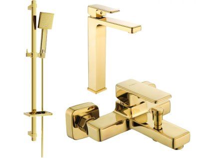 MEXEN/S - Cetus DQ45 Set umyvadlové a vanové baterie s příslušenstvím, zlato 744313DQ45-50