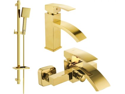 MEXEN/S - Libra DQ45 Set umyvadlové a vanové baterie s příslušenstvím, zlato 745103DQ45-50