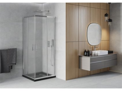 MEXEN/S - Rio čtvercový sprchový kout 80 x 80, mráz, chrom + vanička se sifonem Flat, černý 860-080-080-01-30-4070