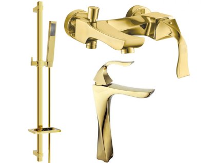 MEXEN/S - Estrella DQ02 Set umyvadlové a vanové baterie s příslušenstvím, zlatá 72313DQ02-50