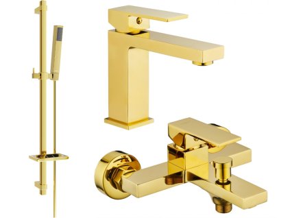 MEXEN/S - Uno DQ77 Set umyvadlové a vanové baterie s příslušenstvím, zlato 71403DQ77-50