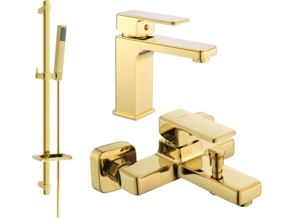 MEXEN/S - Cetus DQ77 Set umyvadlové a vanové baterie s příslušenstvím, zlato 744303DQ77-50