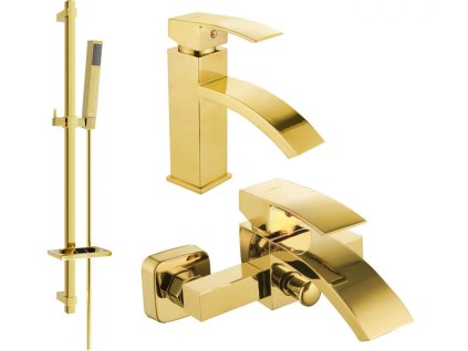MEXEN/S - Libra DQ77 Set umyvadlové a vanové baterie s příslušenstvím, zlato 745103DQ77-50
