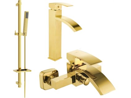 MEXEN/S - Libra DQ77 Set umyvadlové a vanové baterie s příslušenstvím, zlato 745113DQ77-50