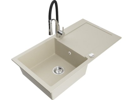 MEXEN/S - Leo granitový dřez 1 s odkapávačem včetně baterie Aster, béžová 6501-69-73450-07