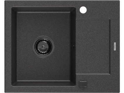 MEXEN/S - Enzo granitový dřez 1 s odkapávačem 576 x 465 mm, černá kropenatá, + sifon grafit 6506571005-76-B