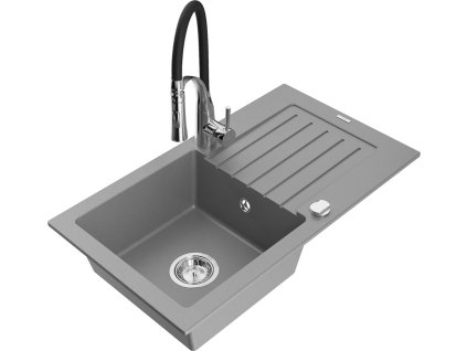 MEXEN/S - Pablo granitový dřez 1 s odkapávačem včetně baterie Aster, šedá 6510-71-73450-07