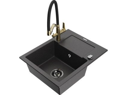MEXEN/S - Enzo granitový dřez s odkapávačem včetně baterie Duo, černá kropenatá 6506-76-671701-57-B