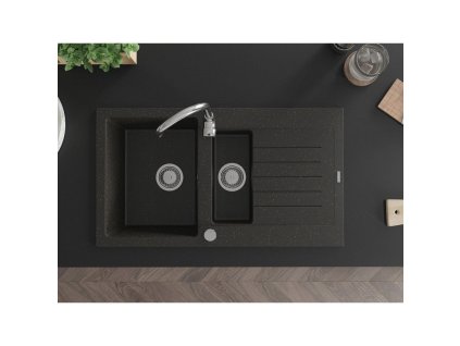 MEXEN - Matias žula dřez 1,5-mísa dřez s vypouštěním krátký odkapávač 900x505 mm, černá / kovové zlato 6502901505-75