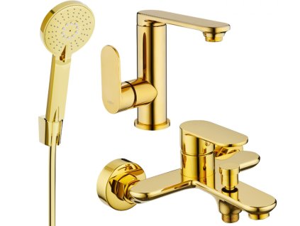 MEXEN/S - Milo R40 Set umyvadlové a vanové baterie s příslušenstvím, zlato 713053R40-50