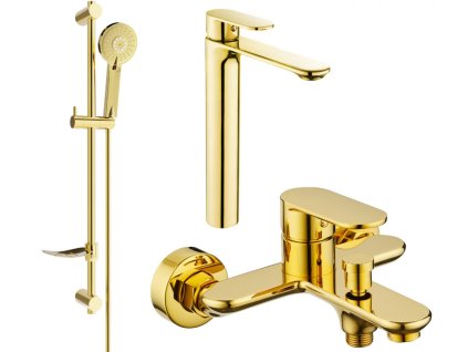 MEXEN/S - Milo DF40 Set umyvadlové a vanové baterie s příslušenstvím, zlato 71313DF40-50