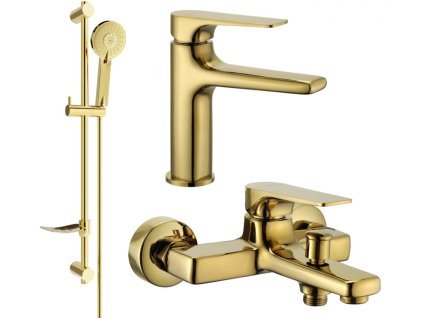 MEXEN/S - Lynx DF40 Set umyvadlové a vanové baterie s příslušenstvím, zlato 745903DF40-50