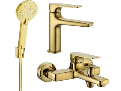 MEXEN/S - Lynx R40 Set umyvadlové a vanové baterie s příslušenstvím, zlato 745903R40-50
