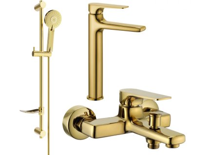 MEXEN/S - Lynx DF40 Set umyvadlové a vanové baterie s příslušenstvím, zlato 745913DF40-50