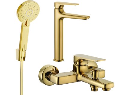MEXEN/S - Lynx R40 Set umyvadlové a vanové baterie s příslušenstvím, zlato 745913R40-50