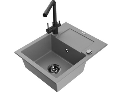MEXEN/S - Enzo granitový dřez 1-miska s odkapávačem včetně baterie Duero, šedá 6506-71-671600-70-B