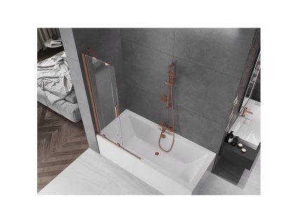 MEXEN/S - Velar Dvoukřídlá posuvná vanová zástěna 90 x 150, transparent, kartáčovaná měď 896-090-000-01-65