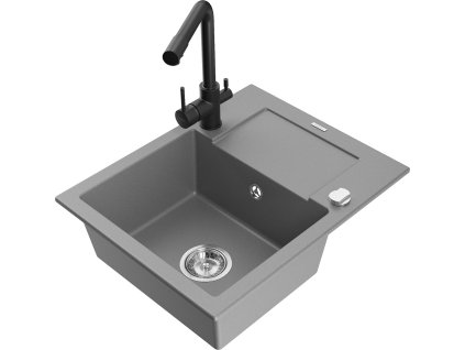 MEXEN/S - Enzo granitový dřez 1-miska s odkapávačem včetně baterie Duero, šedá 6506-71-671600-70