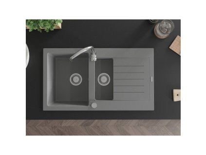 MEXEN - Matias žula dřez 1,5-mísa dřez s vypouštěním krátký odkapávač 900x505 mm, šedá 6502901505-71