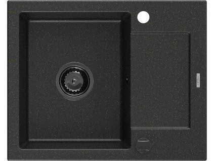 MEXEN/S - Enzo granitový dřez 1 s odkapávačem 576 x 465 mm, černá/zlatý metalik, + sifon grafit 6506571005-75-B