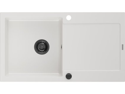 MEXEN/S - Leo granitový dřez 1 s odkapávačem 900x500 mm,bílá,+ černý sifon 6501901010-20-B