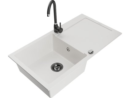 MEXEN/S - Leo granitový dřez s odkapávačem včetně baterie Telma, bílá 6501-20-670200-70