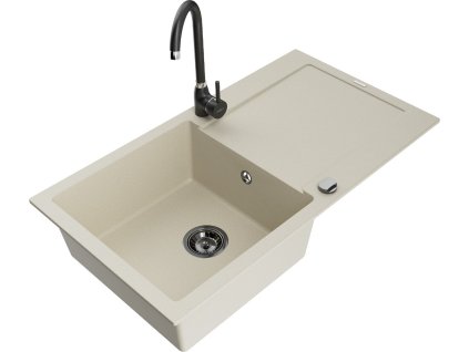 MEXEN/S - Leo granitový dřez s odkapávačem včetně baterie Telma, béžová 6501-69-670200-70