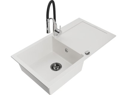 MEXEN/S - Leo granitový dřez 1 s odkapávačem včetně baterie Aster, bílá 6501-20-73450-07-B