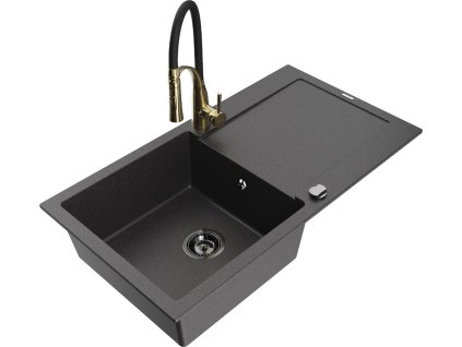 MEXEN/S - Leo granitový dřez 1 s odkapávačem včetně baterie Aster, černá kropenatá 6501-76-73450-57-B