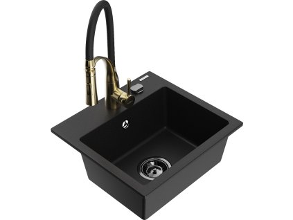MEXEN/S - Milo granitový dřez 1-miska včetně baterie Aster, černá 6505-77-73450-57-B