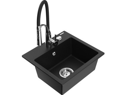 MEXEN/S - Milo granitový dřez 1-miska včetně baterie Aster, černá 6505-77-73450-07