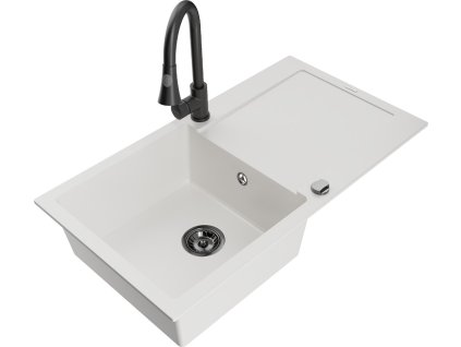 MEXEN/S - Leo granitový dřez 1-miska s odkapávačem včetně baterie Elia, bílá 6501-20-670101-70