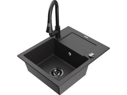 MEXEN/S - Enzo granitový dřez 1 s odkapávačem včetně Elia, černá kropenatá 6506-76-670101-70-B