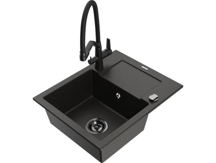 MEXEN/S - Enzo granitový dřez s odkapávačem včetně baterie Duo, černá/zlatá metalik 6506-75-671701-70-B