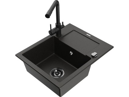 MEXEN/S - Enzo granitový dřez 1-miska s odkapávačem včetně baterie Duero, černá/zlatá metalik 6506-75-671600-70-B