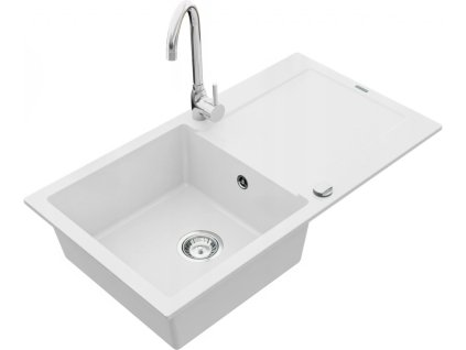 MEXEN/S - Leo granitový dřez 1 s odkapávačem včetně baterie Telma, bílá 6501-20-670200-00