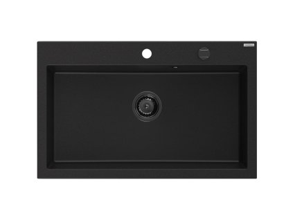 MEXEN/S - Elix granitový dřez 1-miska 800 x 500 mm, černá, sifon zlatá 6527801005-77-B