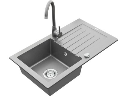 MEXEN/S - Pablo granitový dřez 1 s odkapávačem včetně baterie Telma, šedá 6510-71-670200-71