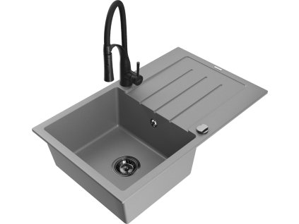 MEXEN/S - Bruno granitový dřez s odkapávačem včetně baterie Aster, šedá 6513-71-73450-70-B