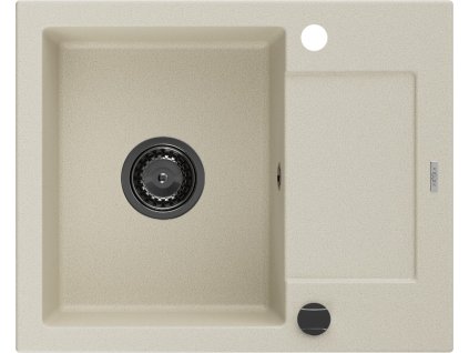 MEXEN/S - Enzo granitový dřez 1 s odkapávačem 576 x 465 mm, béžová, + černý sifon 6506571005-69-B