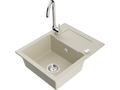 MEXEN/S - Enzo granitový dřez s odkapávačem včetně baterie Telma, béžová 6506-69-670200-00