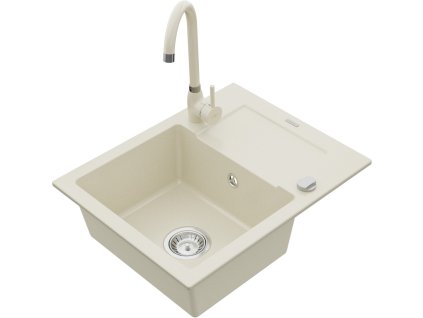 MEXEN/S - Enzo granitový dřez 1 s odkapávačem včetně baterie Telma, bílá 6506-69-670200-69