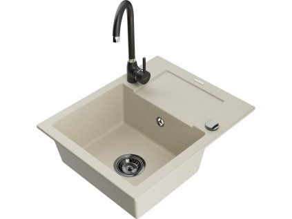 MEXEN/S - Enzo granitový dřez s odkapávačem včetně baterie Telma, béžová 6506-69-670200-70