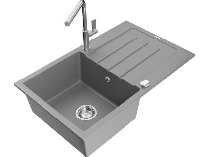 MEXEN/S - Bruno granitový dřez 1 s odkapávačem včetně baterie Flora, šedá 6513-71-670401-00