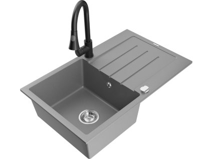 MEXEN/S - Bruno granitový dřez 1 s odkapávačem včetně baterie Elia, šedá 6513-71-670101-70