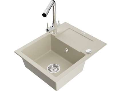MEXEN/S - Enzo granitový dřez 1-miska s odkapávačem včetně baterie Duero, béžová  6506-69-671600-00