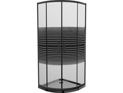 MEXEN/S - Rio sprchový kout čtvrtkruh 90x90, pruhy, černá + černá vanička se sifonem 863-090-090-70-20-4170B