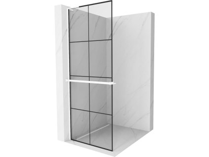 MEXEN/S - Kioto+ L Sprchová zástěna WALK-IN s poličkou a držákem ručníků 70 x 200, černý vzor, bilá 800-070-123-20-77